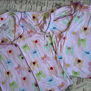 Light Pink Bow-Print Pajama Set - Pastel Multi